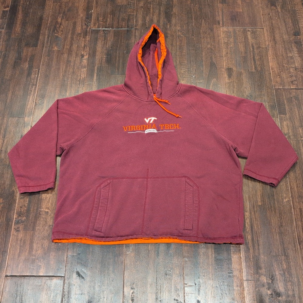 Virginia Tech Hokies Maroon Orange Fleece Hoodie Sweatshirt Mens 2XL Drawstring